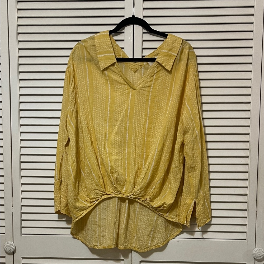 Umgee Yellow Striped Blouse